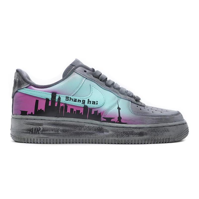 [Custom Shanghai City limited edition men's gray and purple]  Air Force 1 Skateboarding Shoes Men