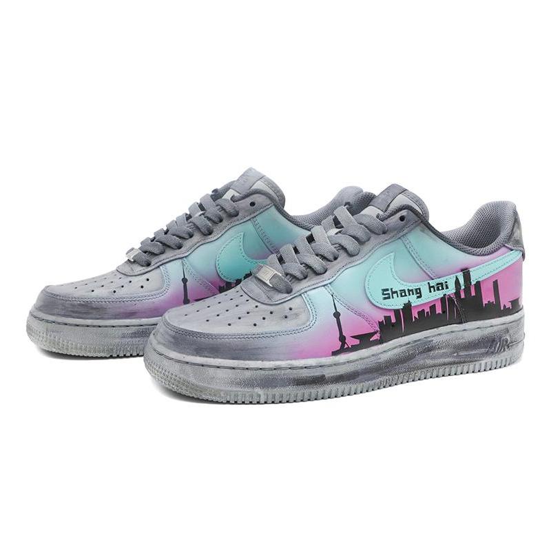 [Custom Shanghai City limited edition men's gray and purple]  Air Force 1 Skateboarding Shoes Men
