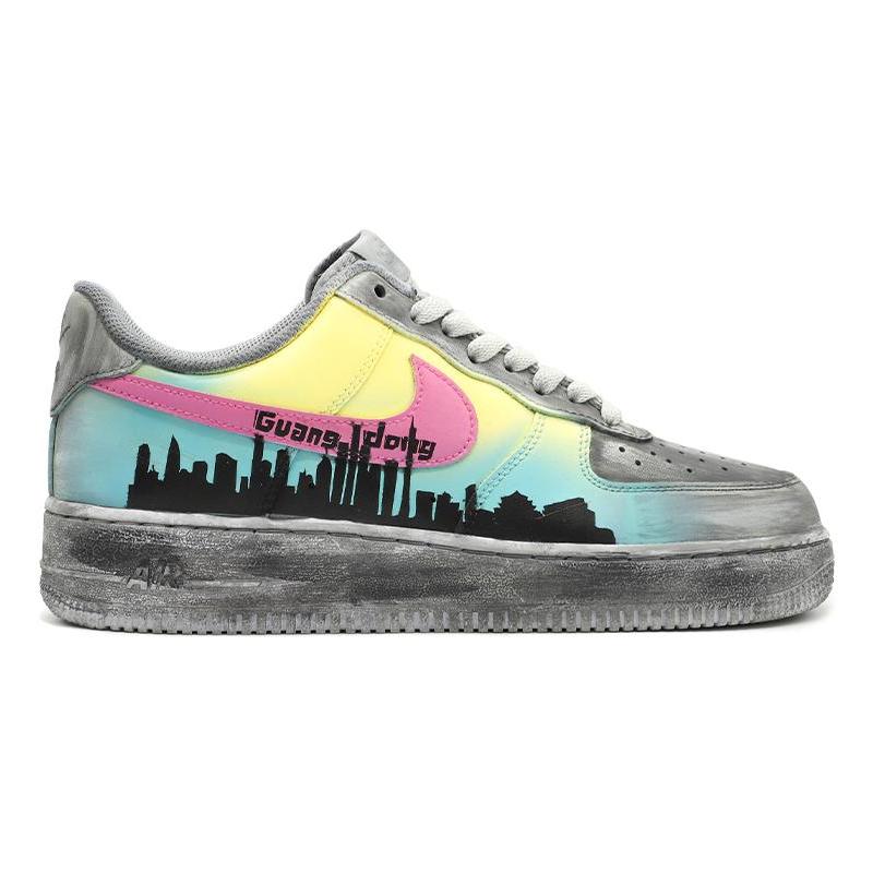 [Custom Men's limited edition in Guangdong city in gray, green and yellow]  Air Force 1 Skateboarding Shoes Men