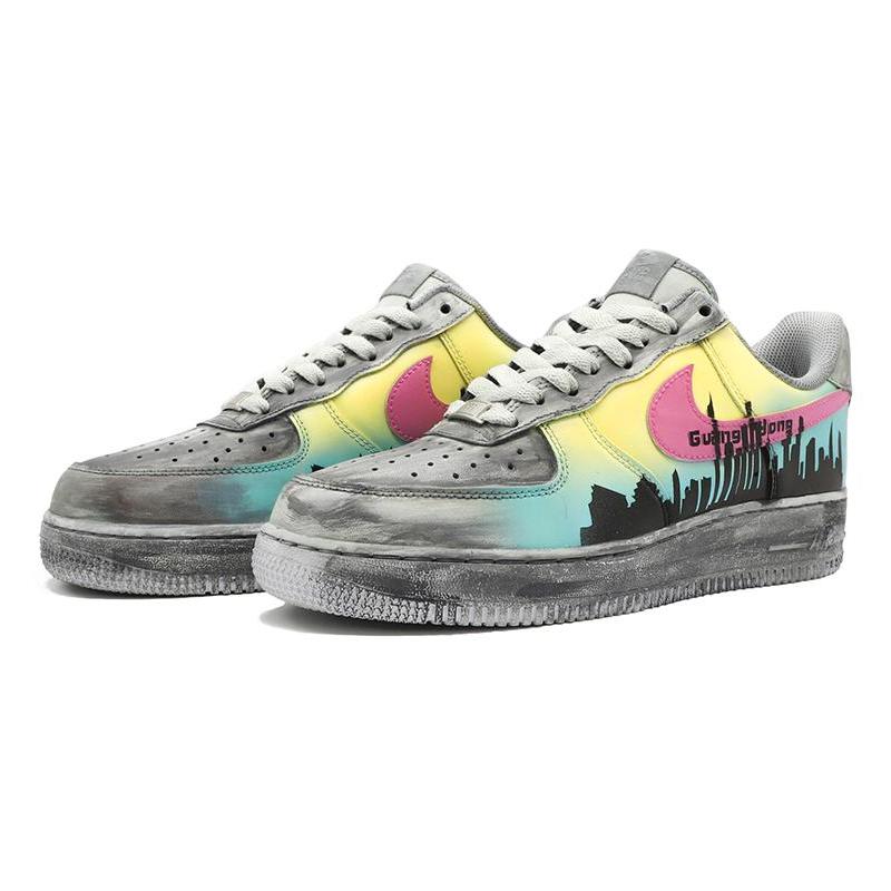 [Custom Men's limited edition in Guangdong city in gray, green and yellow]  Air Force 1 Skateboarding Shoes Men
