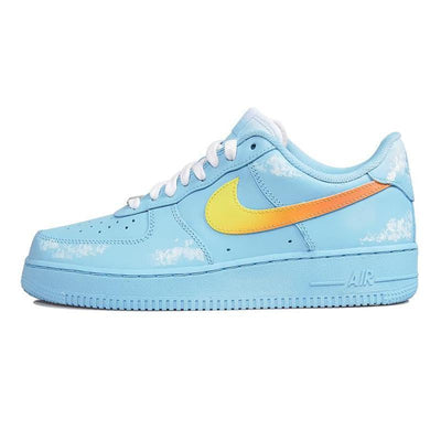 [Custom Blue Sky Burning Clouds Men's White and Blue QD]  Air Force 1 Skateboarding Shoes Men