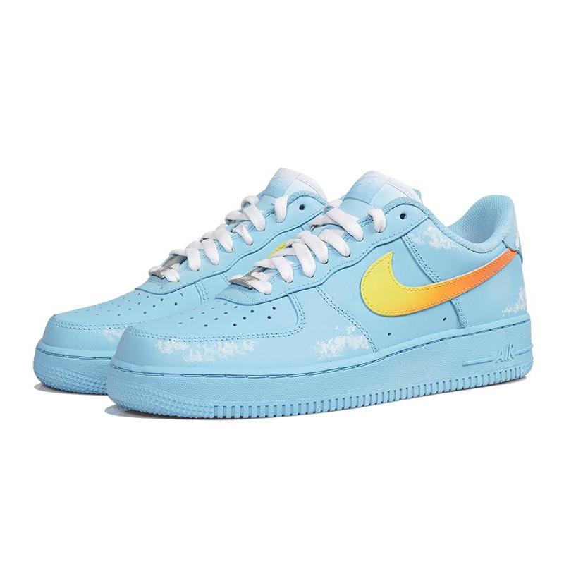 [Custom Blue Sky Burning Clouds Men's White and Blue QD]  Air Force 1 Skateboarding Shoes Men