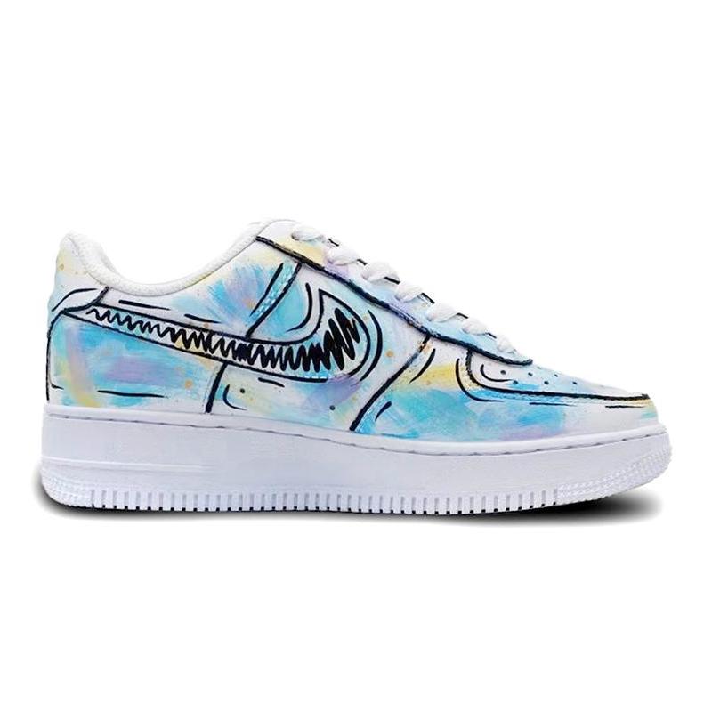 [Custom Men's and women's 2D cotton candy graffiti]  Air Force 1 Skateboarding Shoes Unisex Low-top White/Royal Blue/Fern Green