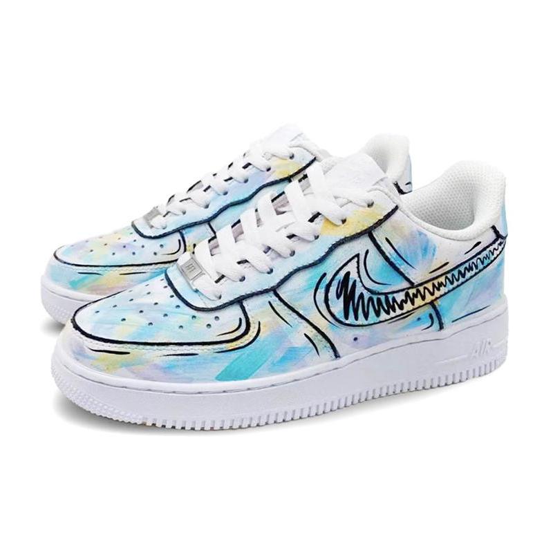 [Custom Men's and women's 2D cotton candy graffiti]  Air Force 1 Skateboarding Shoes Unisex Low-top White/Royal Blue/Fern Green