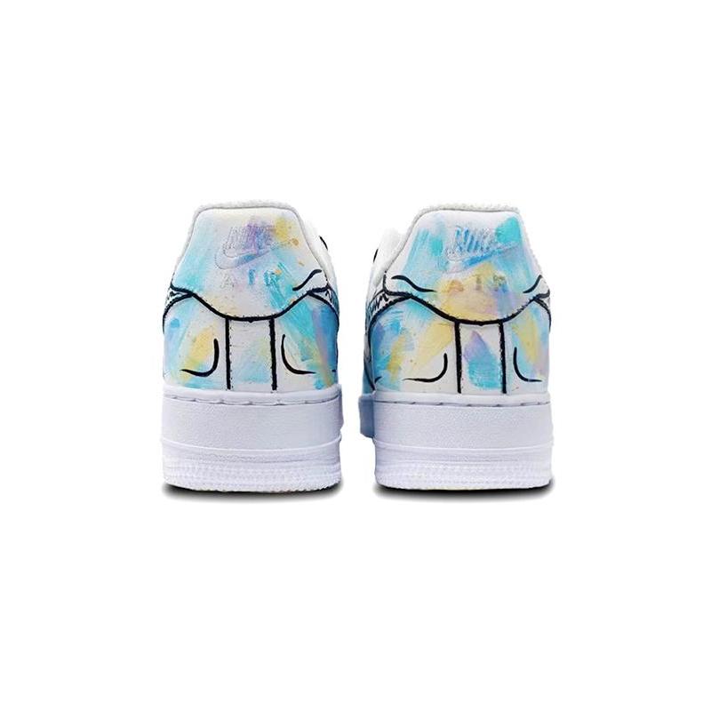 [Custom Men's and women's 2D cotton candy graffiti]  Air Force 1 Skateboarding Shoes Unisex Low-top White/Royal Blue/Fern Green