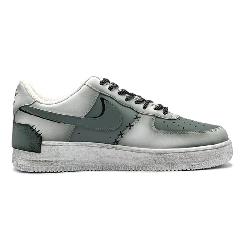 [Custom Veneer customization]  Air Force 1 Skateboarding Shoes Men Low-top Grey/Green