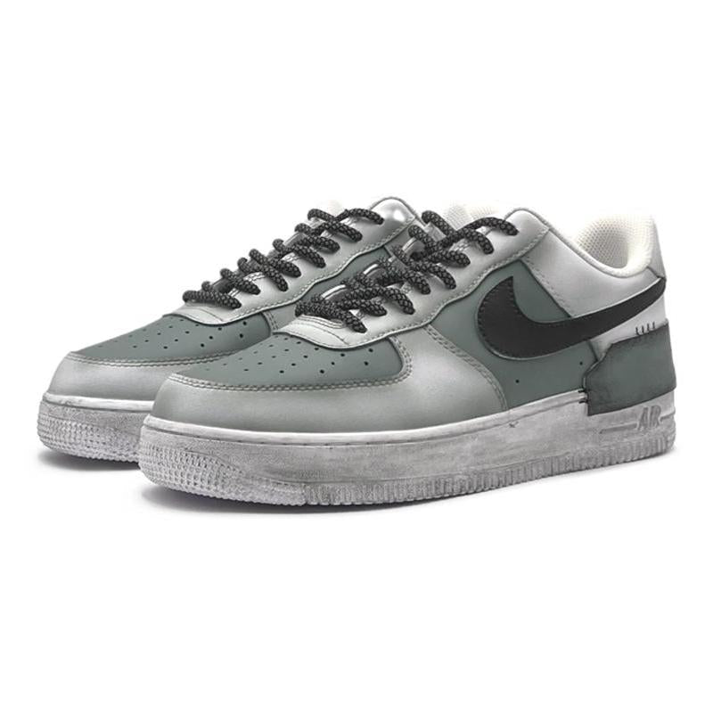 [Custom Veneer customization]  Air Force 1 Skateboarding Shoes Men Low-top Grey/Green