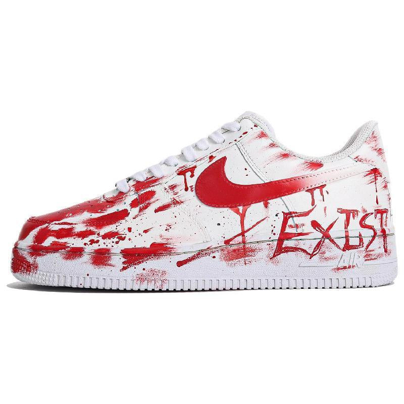 [Custom The crime scene is red and white]  Air Force 1 Skateboard Shoes Unisex Low-Top Red White