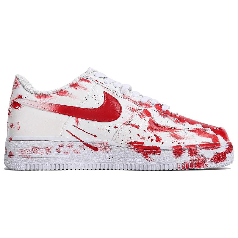 [Custom The crime scene is red and white]  Air Force 1 Skateboard Shoes Unisex Low-Top Red White