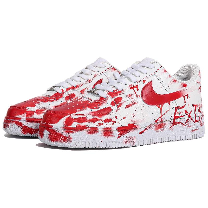 [Custom The crime scene is red and white]  Air Force 1 Skateboard Shoes Unisex Low-Top Red White