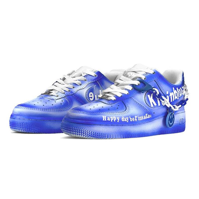 [Custom Men's Klein blue]  Air Force 1 Skateboarding Shoes Men Low-top White/Royal Blue/Fern Green