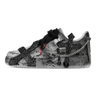 [Custom Men's cross black and grey]  Air Force 1 Skateboarding Shoes Men Low-top Black/Gray