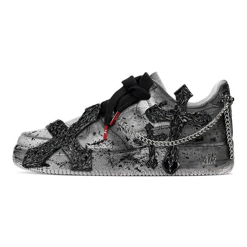 [Custom Men's cross black and grey]  Air Force 1 Skateboarding Shoes Men Low-top Black/Gray