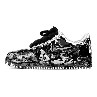 [Custom Men's style in black, white and grey with ink charm]  Air Force 1 Skateboarding Shoes Men Low-top Black/white/gray