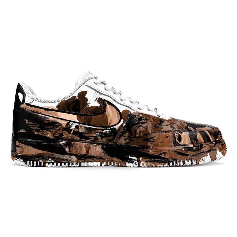 [Custom Men's ink-wash painting]  Air Force 1 Skateboarding Shoes Men Low-top Brown/Black