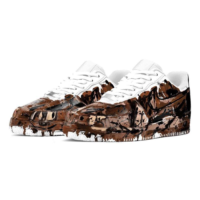 [Custom Men's ink-wash painting]  Air Force 1 Skateboarding Shoes Men Low-top Brown/Black