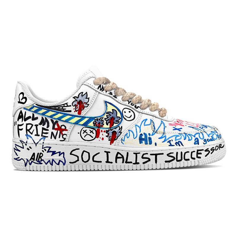 [Custom Men's street graffiti in GD color]  Air Force 1 Skateboarding Shoes Men Low-top White/Blue/Black