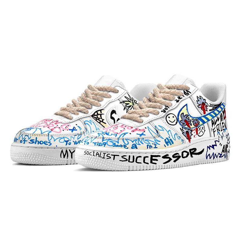 [Custom Men's street graffiti in GD color]  Air Force 1 Skateboarding Shoes Men Low-top White/Blue/Black
