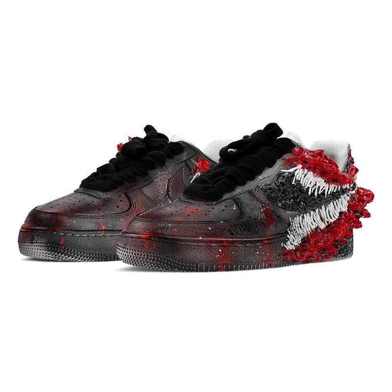 [Custom Superhero Venom is black and red]  Air Force 1 Skateboarding Shoes Unisex Low-top Black/Red