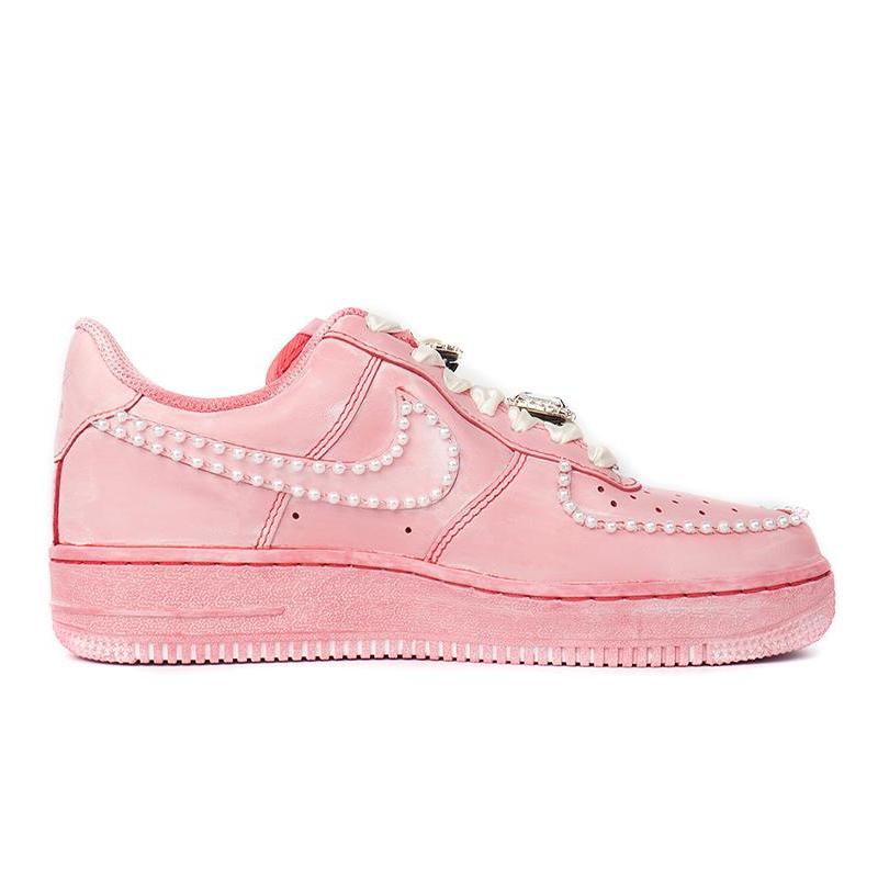 [Custom Men's and women's cherry blossom pink silk pearls]  Air Force 1 Low Skateboarding Shoes Unisex