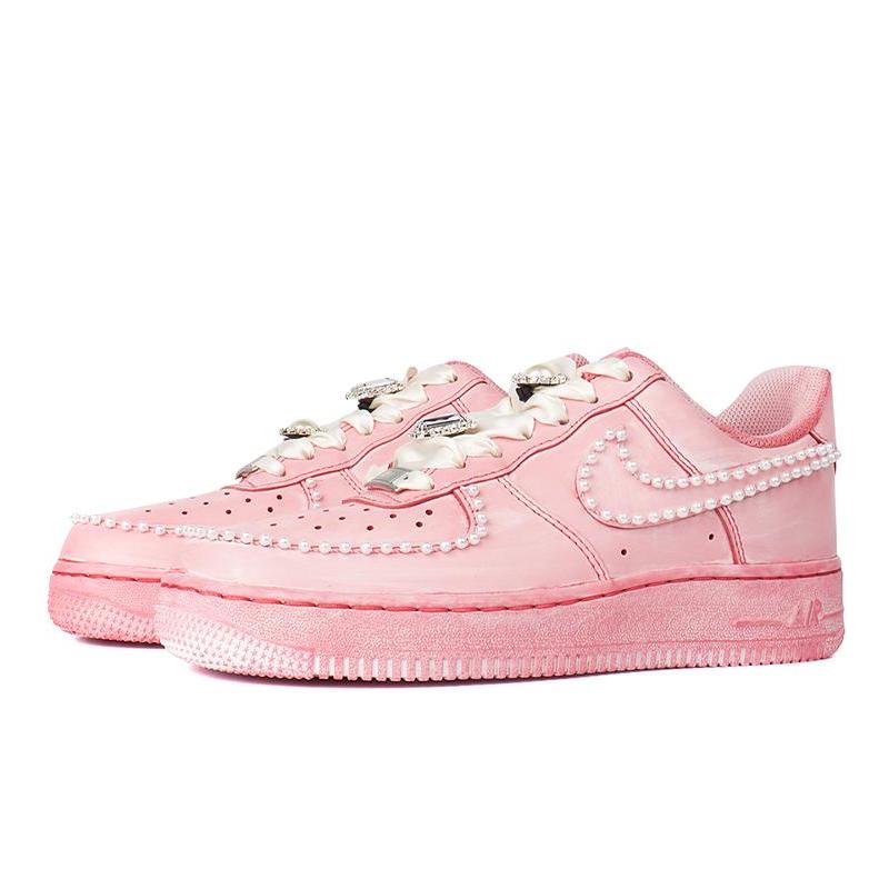 [Custom Men's and women's cherry blossom pink silk pearls]  Air Force 1 Low Skateboarding Shoes Unisex