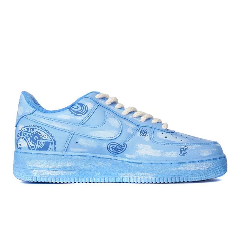 [Custom The men's and women's cashew flower styles have a worn-out blue and white look]  Air Force 1 Skateboarding Shoes Unisex
