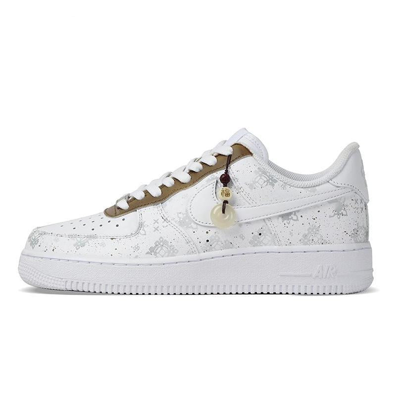 [Custom Men's low-top and incomplete silk sneakers]  Air Force 1 Skateboarding Shoes Men Low-top Grey/white