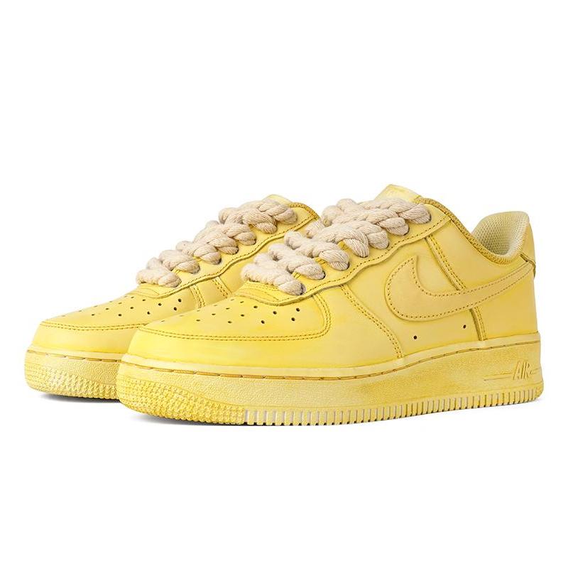 [Custom Men's low-top dyed board shoes in yellow QD]  Air Force 1 Skateboarding Shoes Men