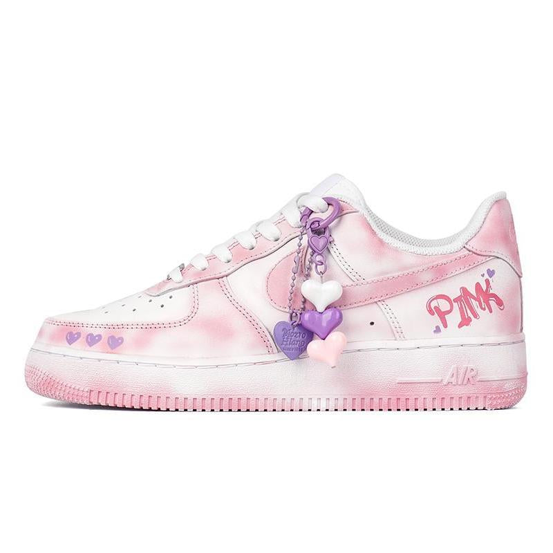 [Custom Men's low-top heart-shaped sneakers in pink and white] Male  Air Force 1 Low Skate shoes