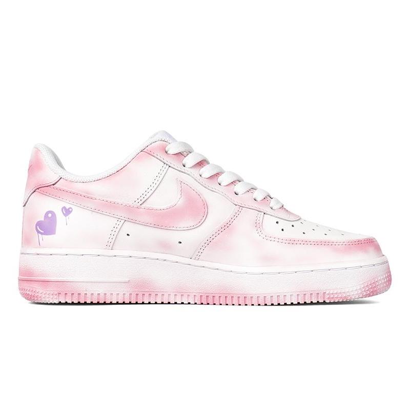 [Custom Men's low-top heart-shaped sneakers in pink and white] Male  Air Force 1 Low Skate shoes