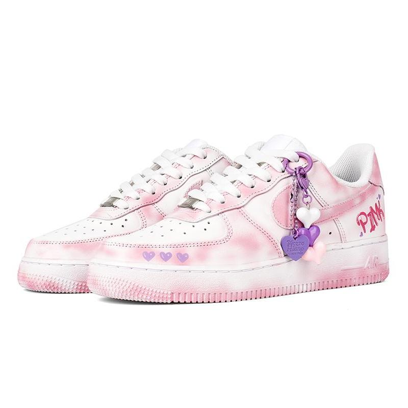 [Custom Men's low-top heart-shaped sneakers in pink and white] Male  Air Force 1 Low Skate shoes