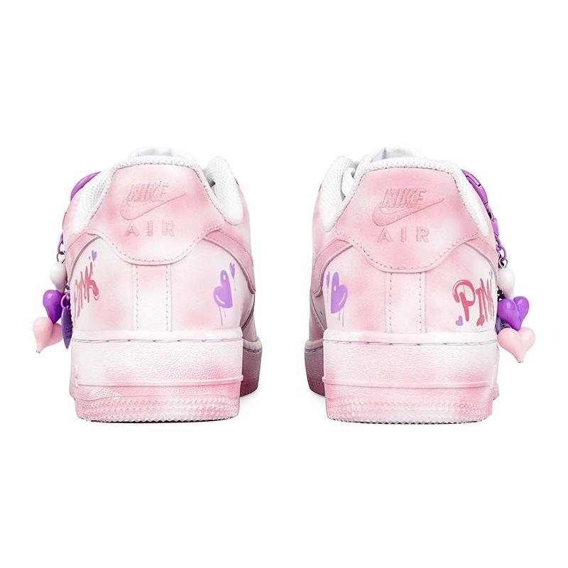[Custom Men's low-top heart-shaped sneakers in pink and white] Male  Air Force 1 Low Skate shoes