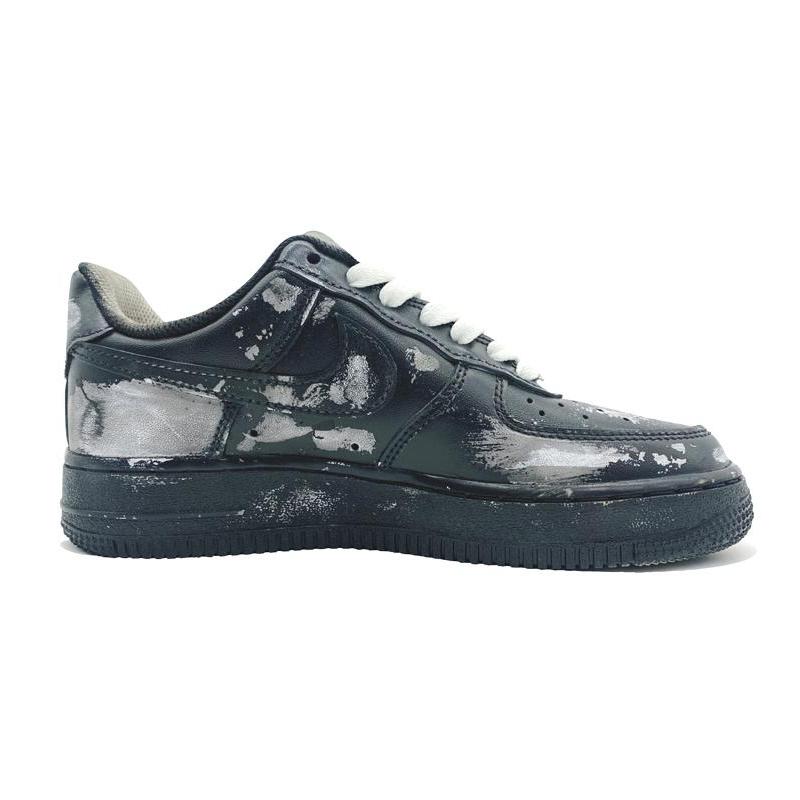 [Custom Men's style with aged scratches in black]  Air Force 1 Skateboarding Shoes Men Low-top Black