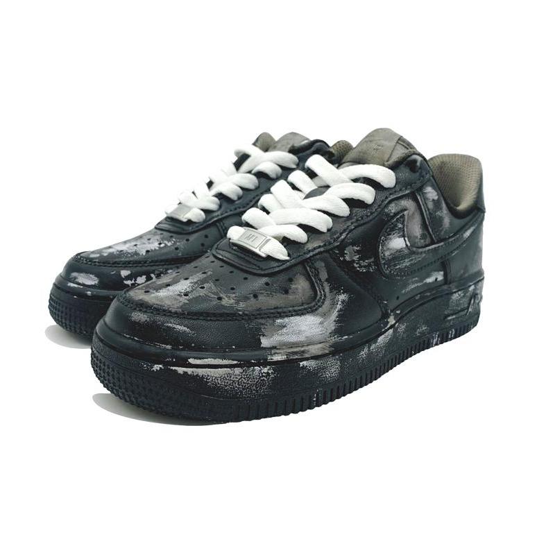 [Custom Men's style with aged scratches in black]  Air Force 1 Skateboarding Shoes Men Low-top Black