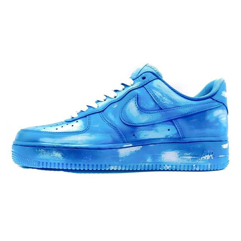 [Custom Men's style dyed, scratched and aged blue Air force]  Air Force 1 Skateboarding Shoes Men Low-top Blue