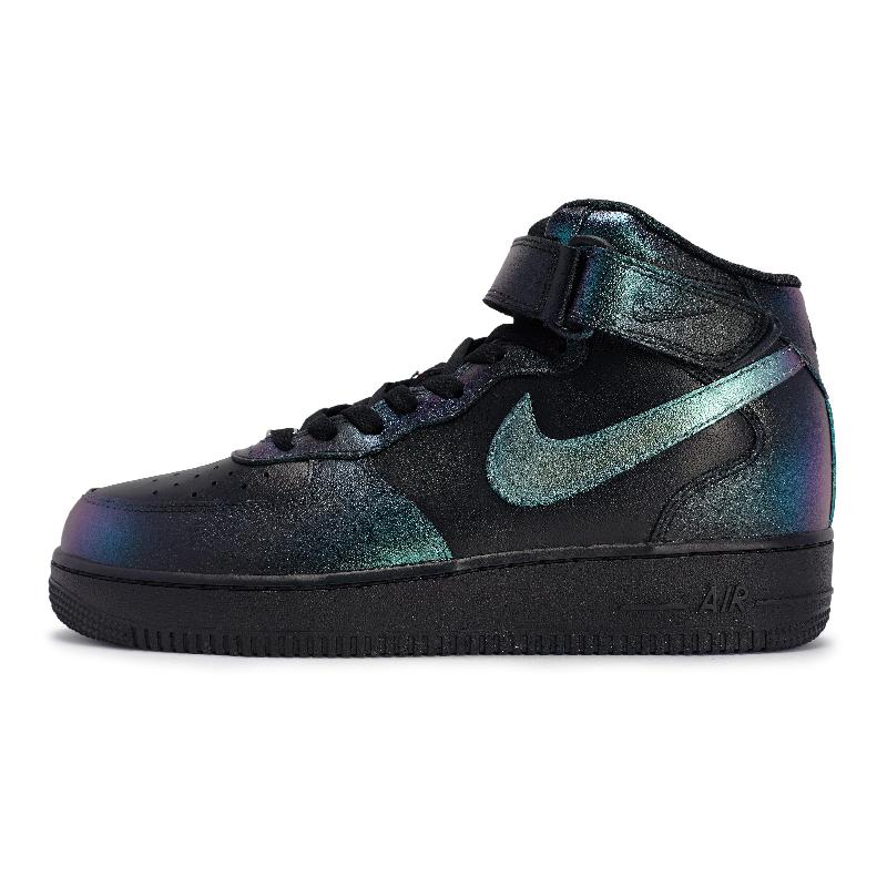 [Custom Chameleon blue Green Purple]  Air Force 1 Skateboard Shoes Unisex Mid-Top Black