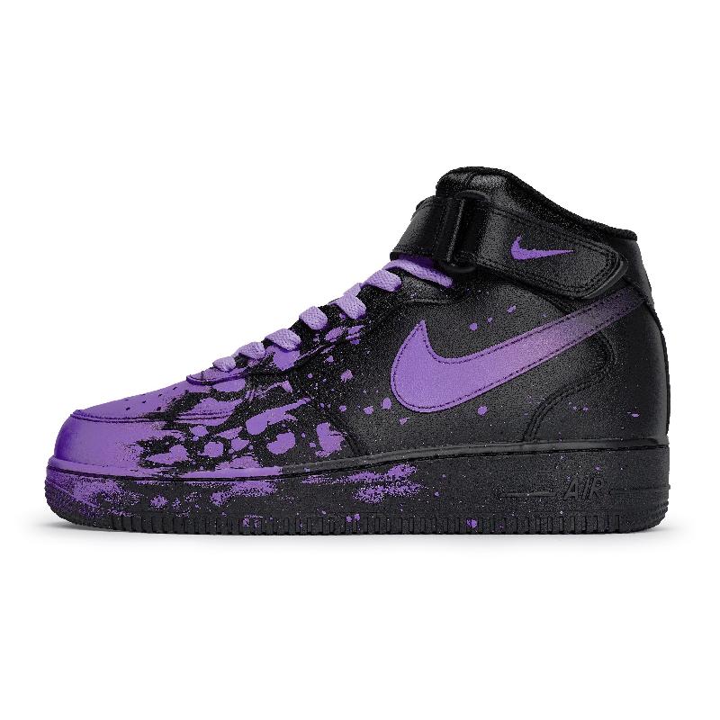 [Custom Male and female Interstellar Flow Light Purple]  Air Force 1 Skateboard Shoes Unisex Mid-Top Purple