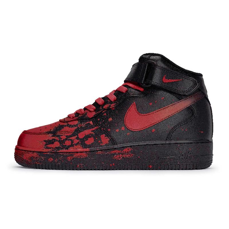[Custom Male and female Interstellar Flow Light Red]  Air Force 1 Skateboard Shoes Unisex Mid-Top Red