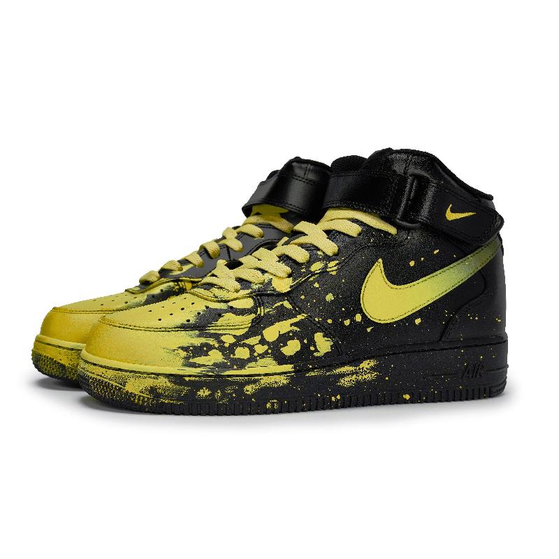 [Custom Male and female Interstellar Flow Light Yellow]  Air Force 1 Skateboard Shoes Unisex Mid-Top Yello