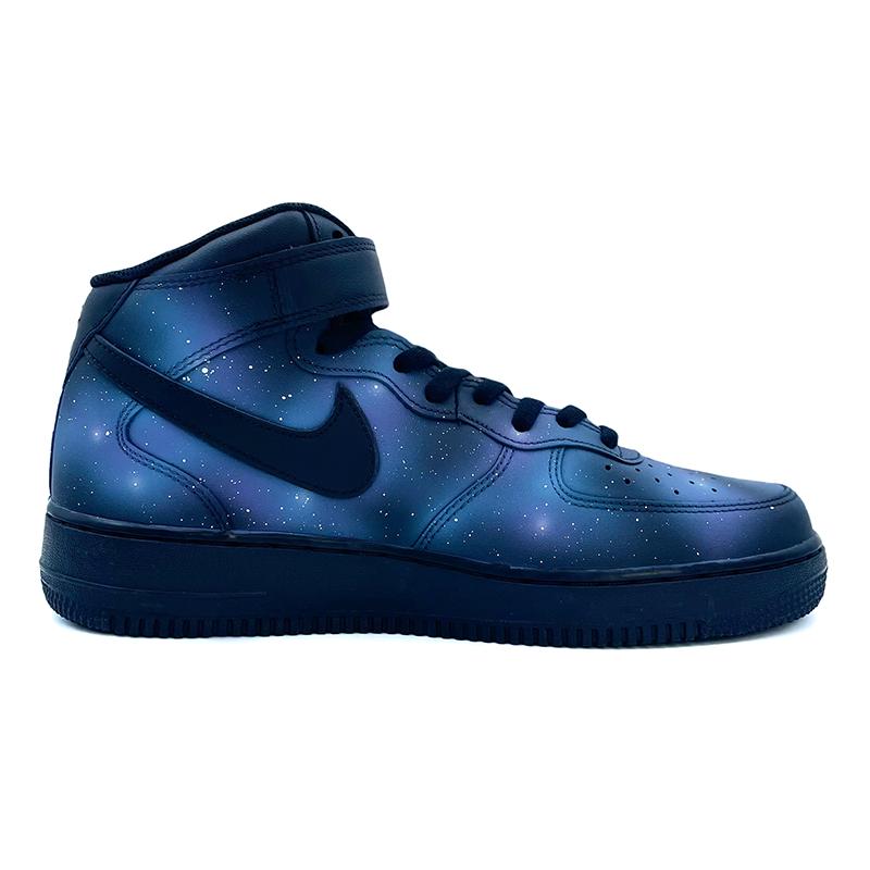 [Custom Kongyi Starry Sky Series A019]  Air Force 1 Skateboarding Shoes Unisex Mid-top Blue