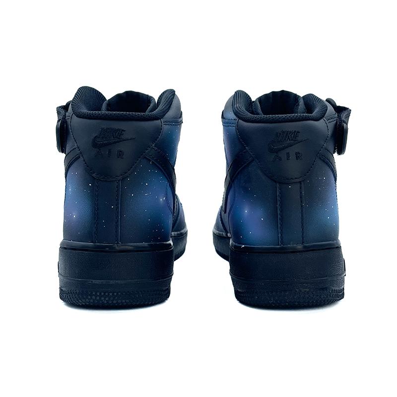 [Custom Kongyi Starry Sky Series A019]  Air Force 1 Skateboarding Shoes Unisex Mid-top Blue