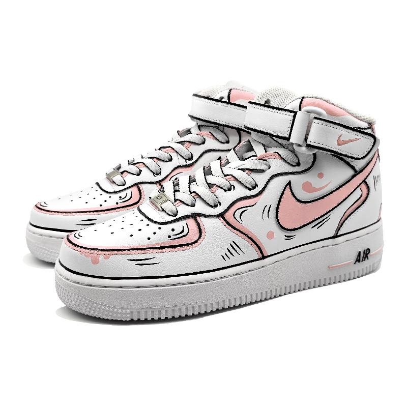 [Custom Men's dynamic 2D pink and grey style]  Air Force 1 Skateboarding Shoes Men