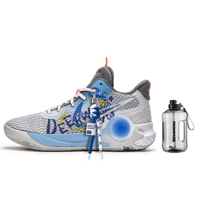 [Custom "Heartless Bear"]  KD Trey 5 Basketball Shoes Unisex Mid-Top Gray/Blue