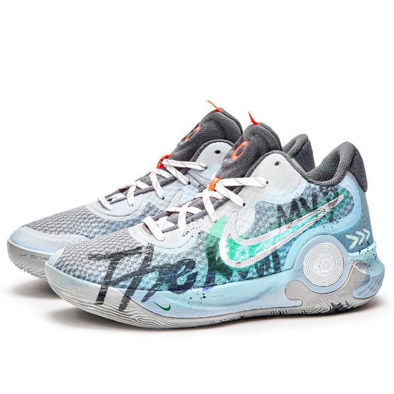 [Custom Green wind and bamboo shadows]  KD Trey 5 Basketball Shoes Unisex Mid-Top Gray/Blue