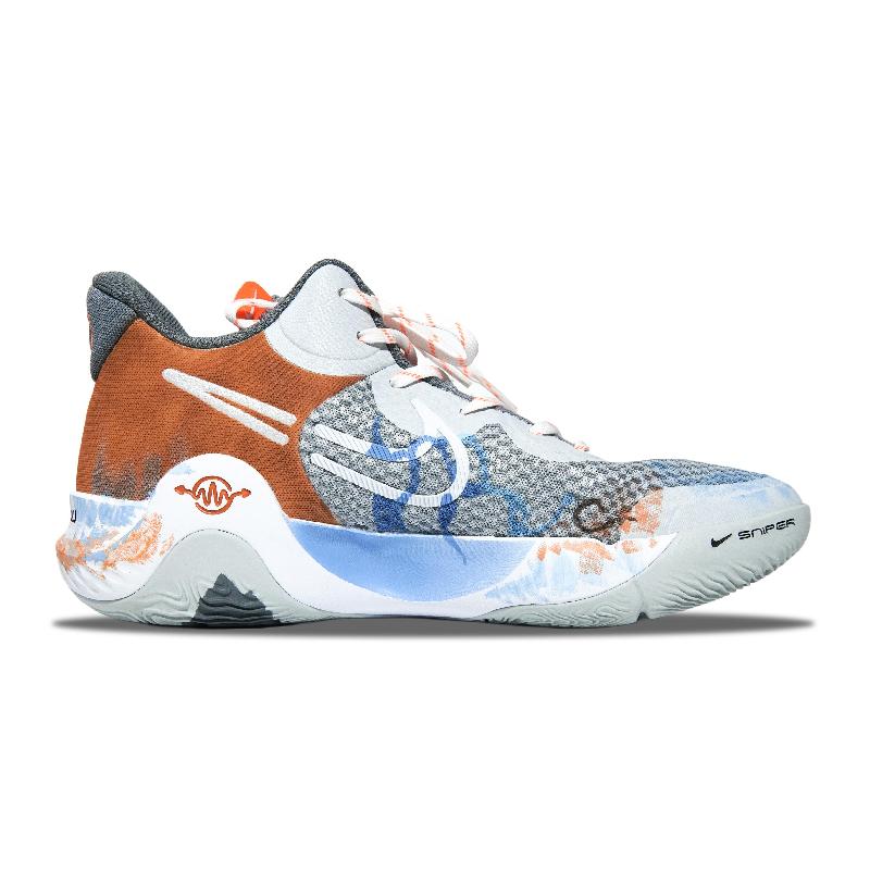 [Custom "Blazing flame"]  KD Trey 5 IX Basketball Shoes Unisex Mid-Top Gray/Orange/Blue