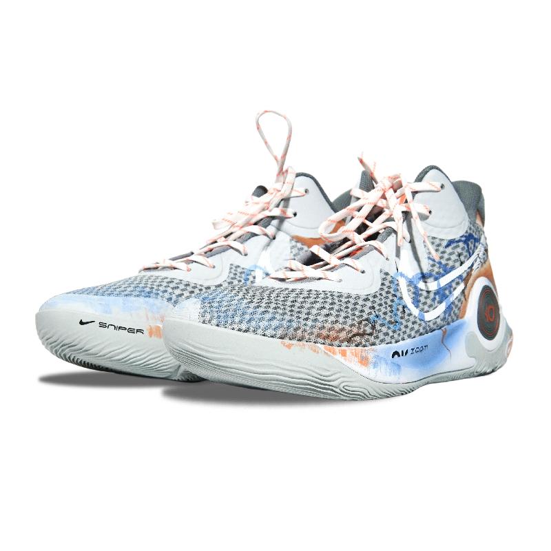 [Custom "Blazing flame"]  KD Trey 5 IX Basketball Shoes Unisex Mid-Top Gray/Orange/Blue