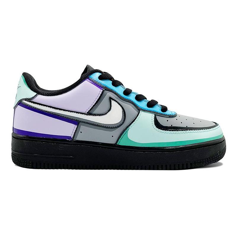 [Custom 3D hand-drawn graffiti for women in black, purple and green]  Air Force 1 Skateboarding Shoes Women's Low-top Black/purple/green