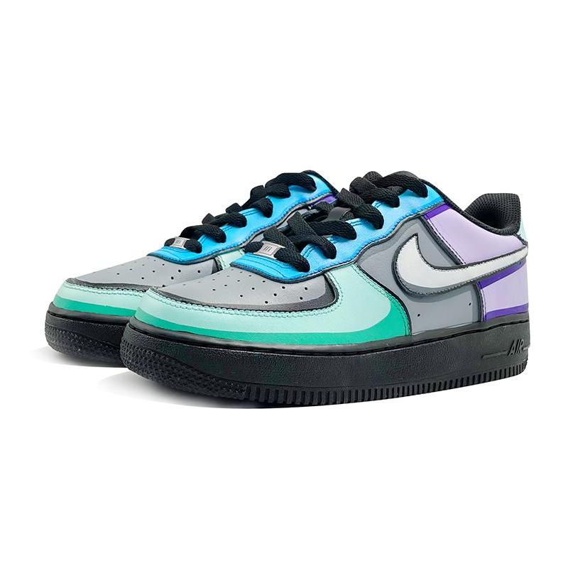 [Custom 3D hand-drawn graffiti for women in black, purple and green]  Air Force 1 Skateboarding Shoes Women's Low-top Black/purple/green