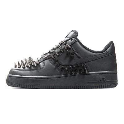 [Custom Pure black punk rivets]  Air Force 1 Skateboarding Shoes Low-top Black