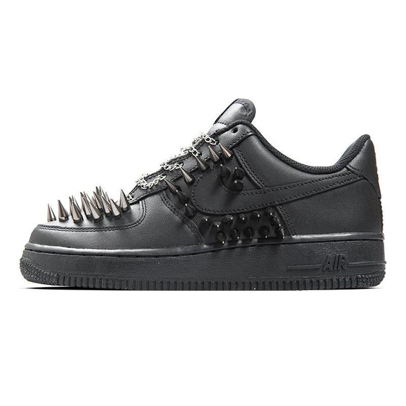 [Custom Pure black punk rivets]  Air Force 1 Skateboarding Shoes Low-top Black